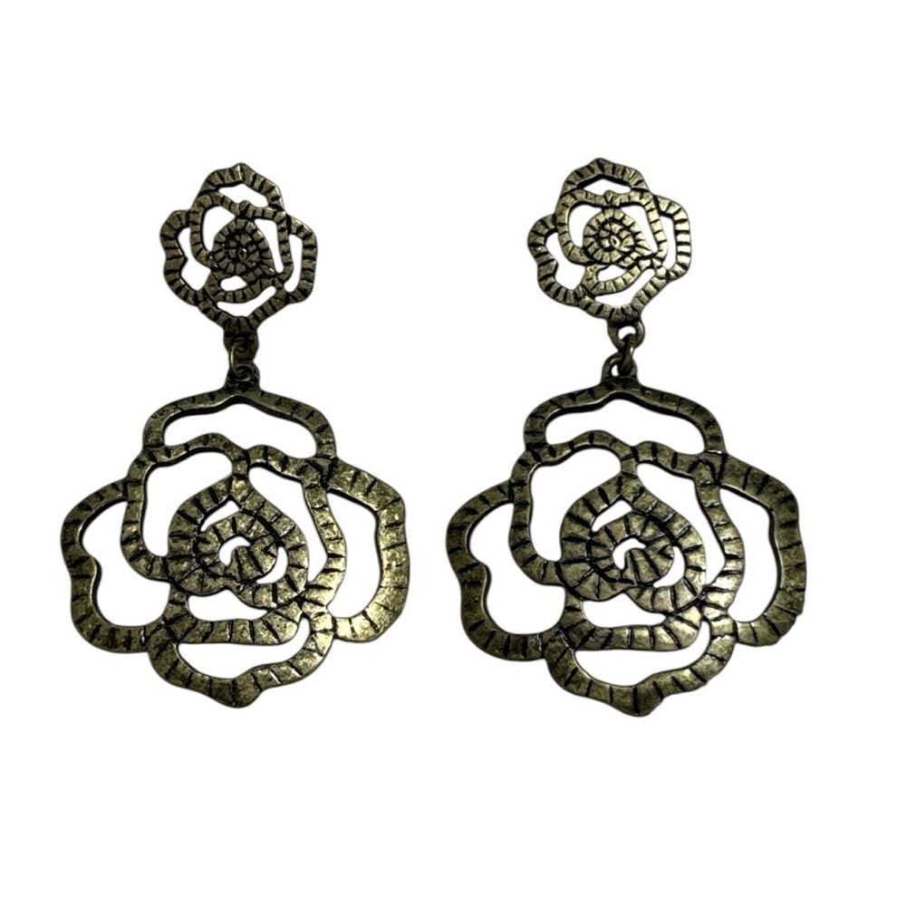 Dangle Flower earrings, antiqued bronze